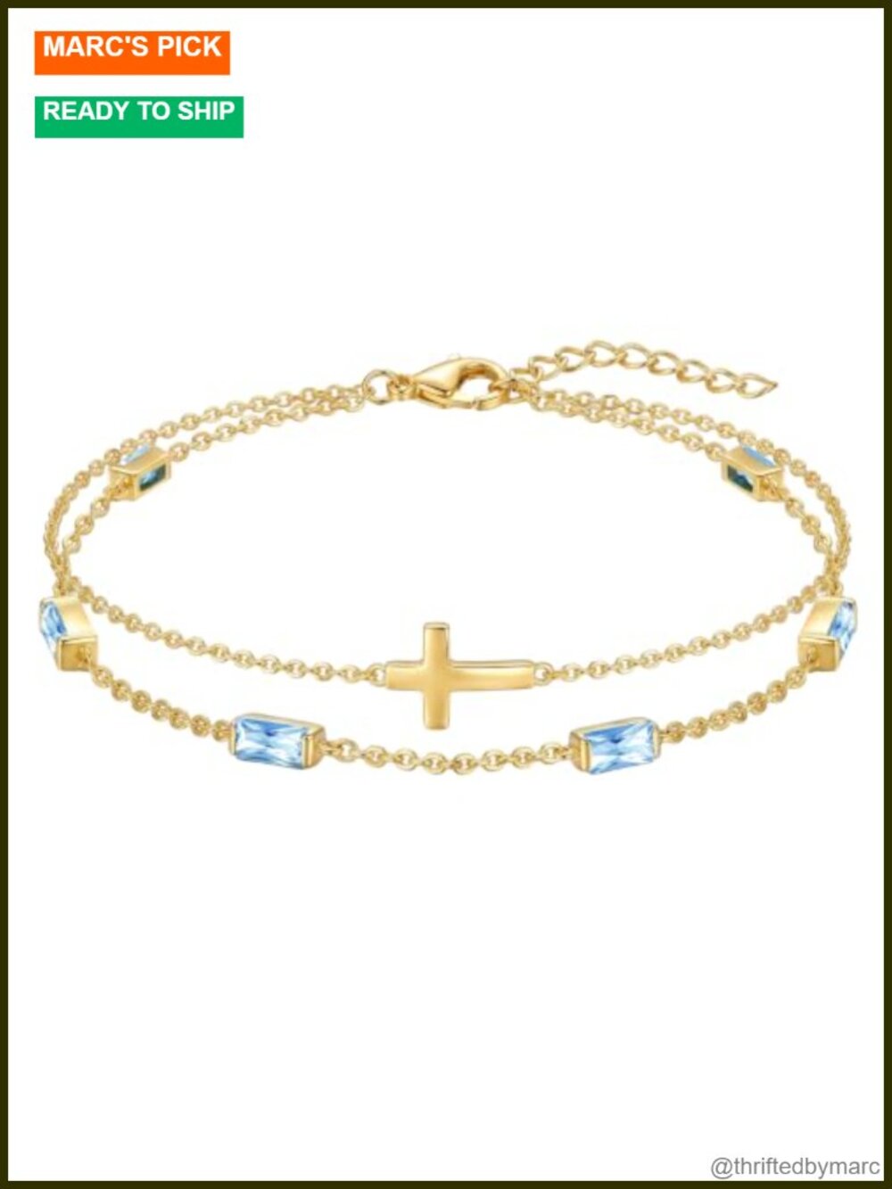 14k Gold plated Cross Birthstone Bracelet Stackable Women's